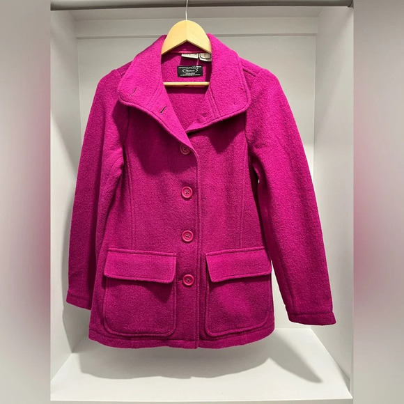 LL Bean Fuschia Bellandi 100% Wool buttoned  Barn Chore Coat XS - Picture 3 of 12